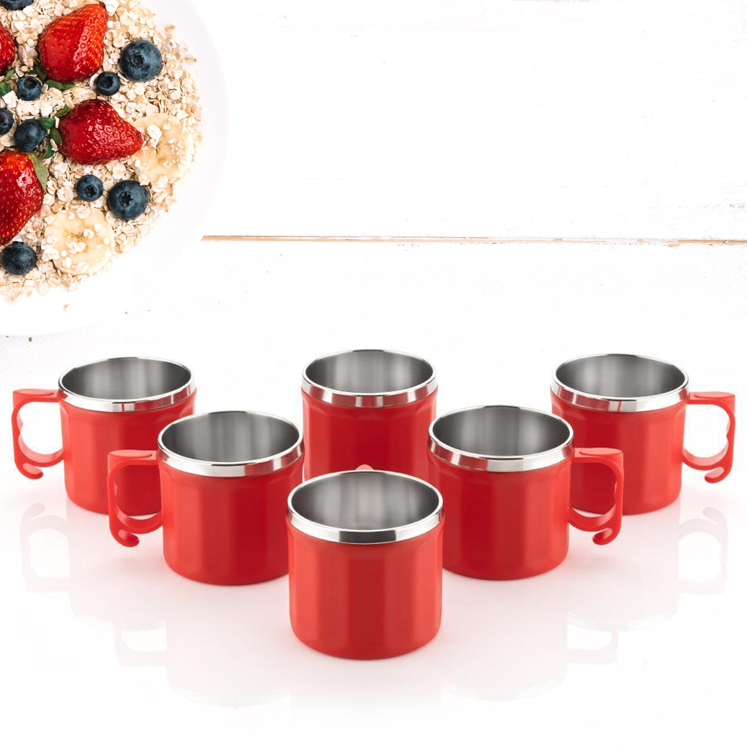 5308 Plastic Steel Cups Premium Cup For Coffee Tea Cocoa, Camping Mugs with Handle, Portable & Easy Clean ( 6 pcs Set ) DeoDap 5308 Plastic Steel Cups Premium Cup For Coffee Tea Cocoa, Camping Mugs with Handle, Portable & Easy Clean ( 6 pcs Set ) DeoDap